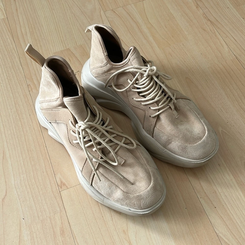 Beige Suede Platform Sneakers